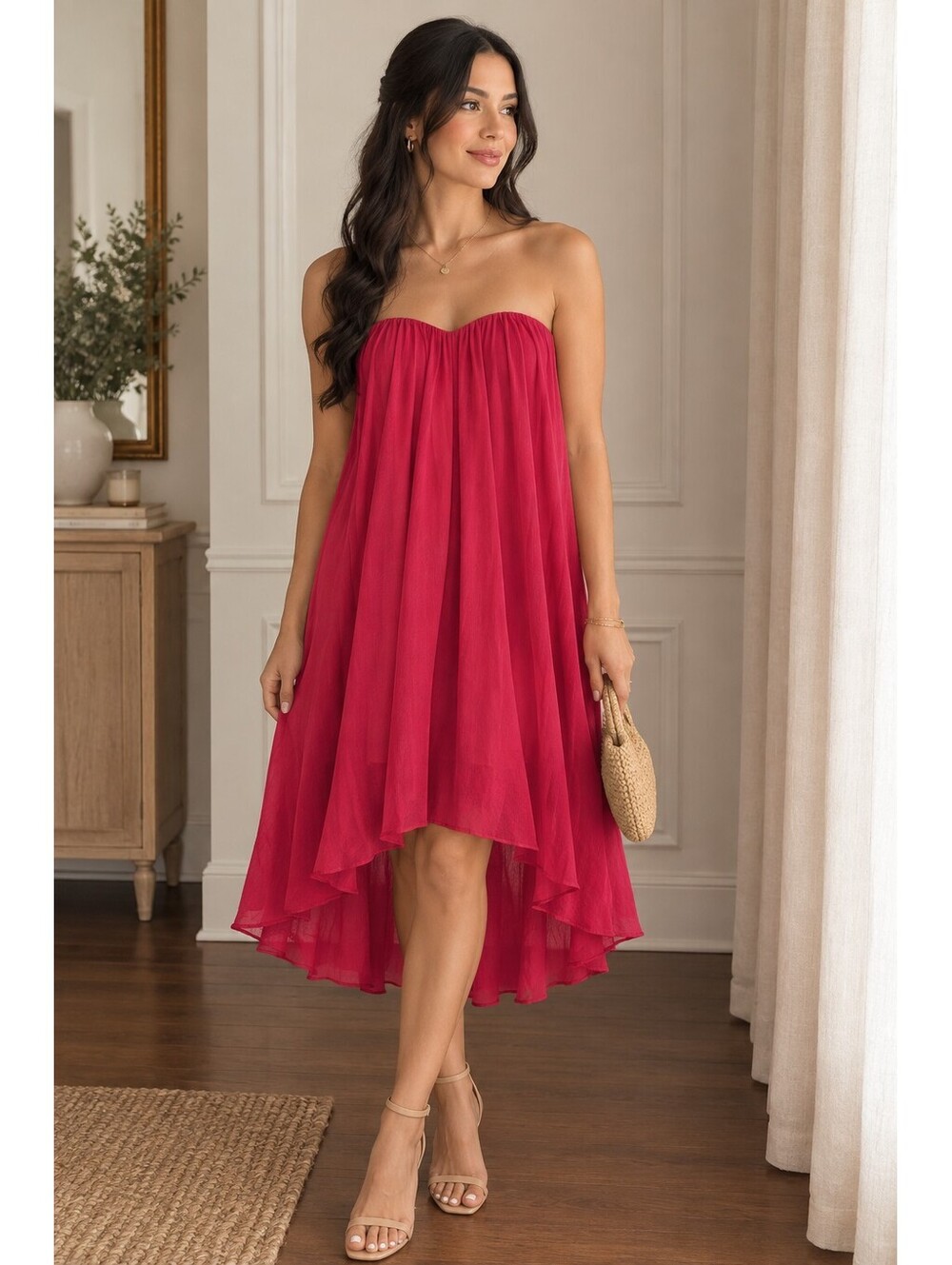 ASOS Vibrant pink strapless chiffon dress Size 6